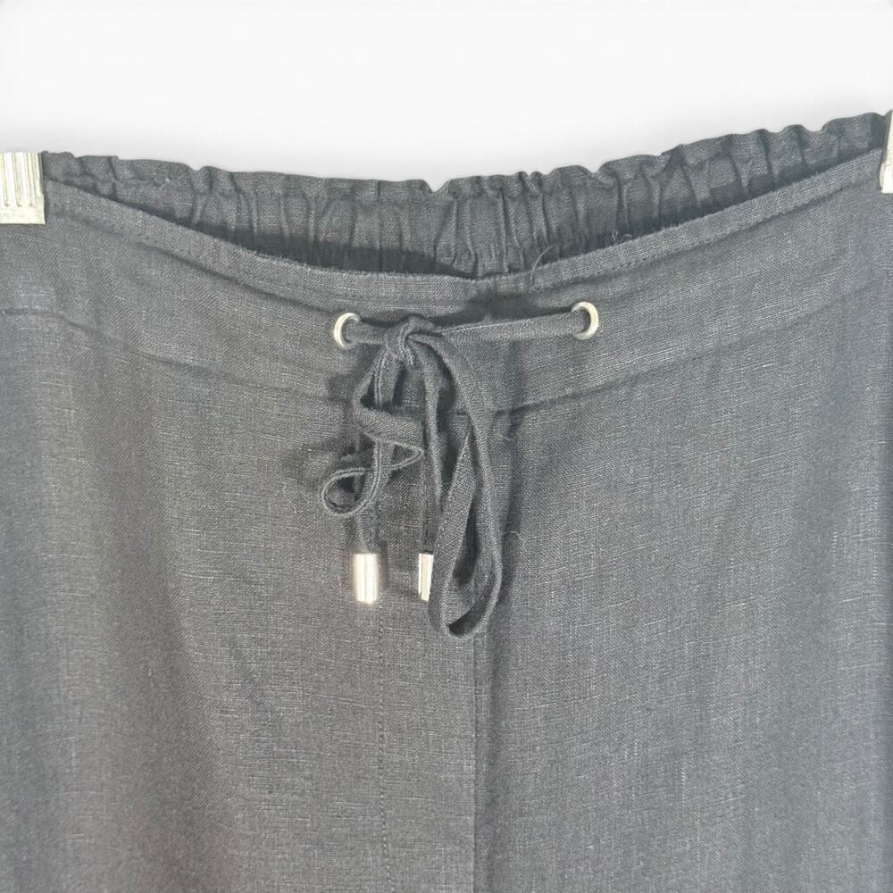 Chico's Women's 3R (US 16R) Black 100% Linen Cropped Pull On Pants Drawstring - Picture 4 of 10